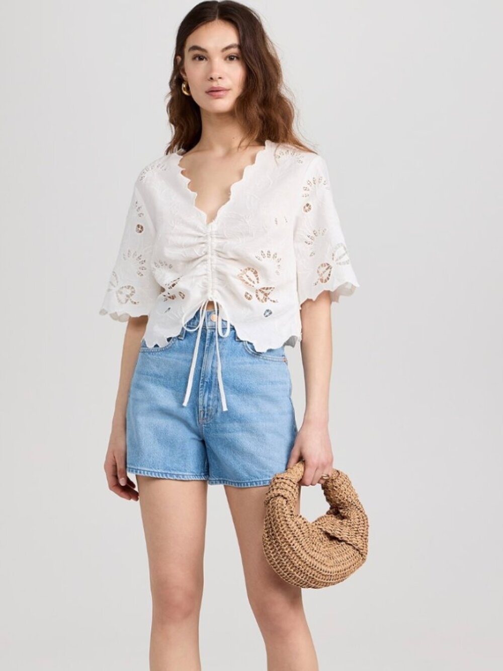 MOTHER The Social Butterfly Eyelet Crop Top- S- Bright White MSRP MSRP $218 - Picture 8 of 13